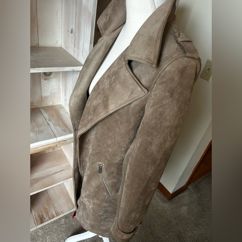 MAGASCHONI Tan Faux Suede Open Front Jacket Size Large - Picture 5 of 14